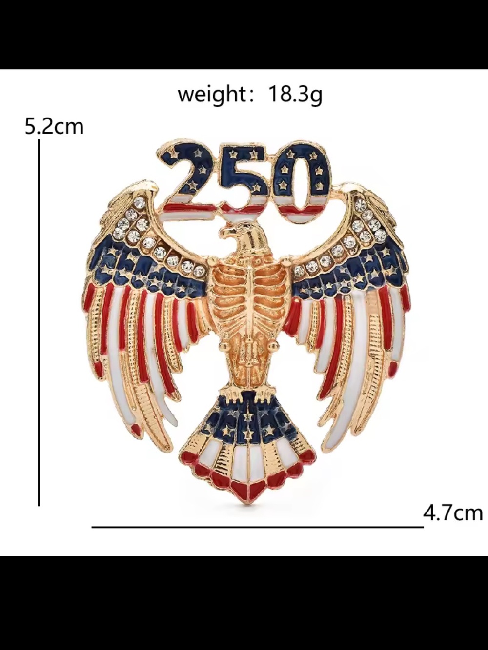 Patriotic Eagle 250 USA American Flag Crystal Brooch - Picture 8 of 9
